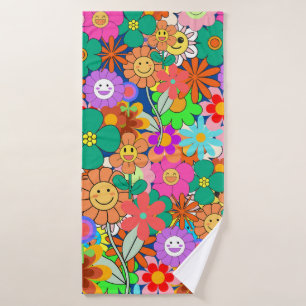 Retro Groovy Boho Hippie Blume Badehandtuch
