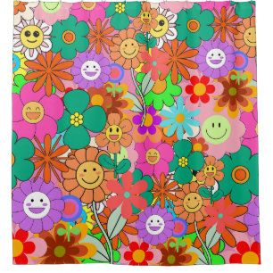 Retro Groovy Boho Hippie Blume Duschvorhang