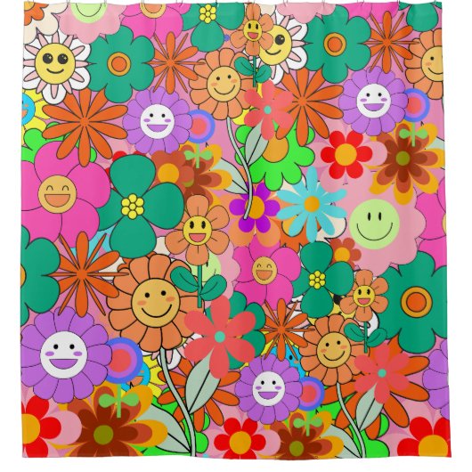 Retro Groovy Boho Hippie Blume Duschvorhang (Vorderseite)