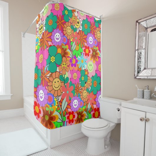 Retro Groovy Boho Hippie Blume Duschvorhang (Beispiel)