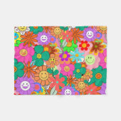 Retro Groovy Boho Hippie Blume Fleecedecke (Vorderseite (Horizontal))