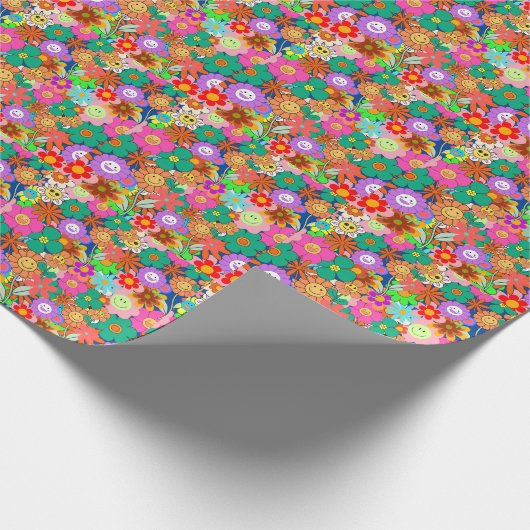 Retro Groovy Boho Hippie Blume Geschenkpapier (Ecke)