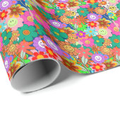 Retro Groovy Boho Hippie Blume Geschenkpapier (Rolleneckpunkt)