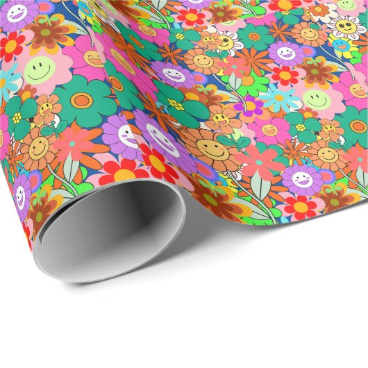 Retro Groovy Boho Hippie Blume Geschenkpapier (Rolleneckpunkt)