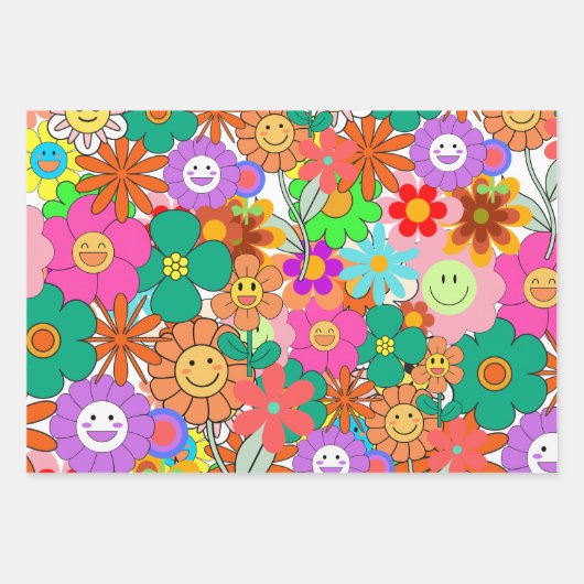 Retro Groovy Boho Hippie Blume Geschenkpapier Set (Vorderseite 2)