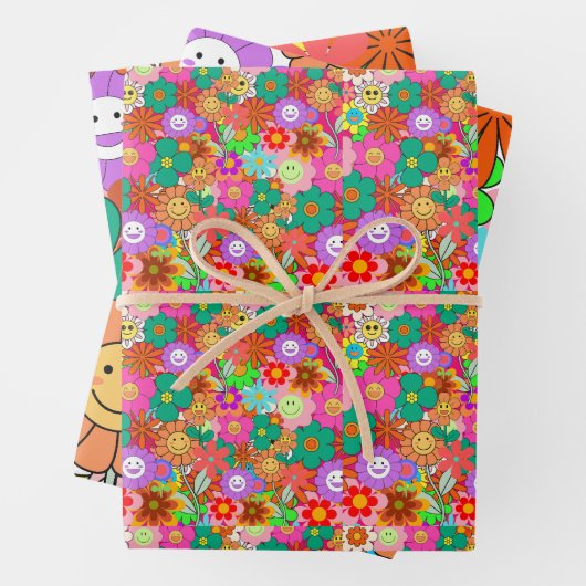 Retro Groovy Boho Hippie Blume Geschenkpapier Set (Beispiel)