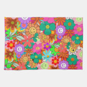 Retro Groovy Boho Hippie Blume Geschirrtuch (Horizontal)