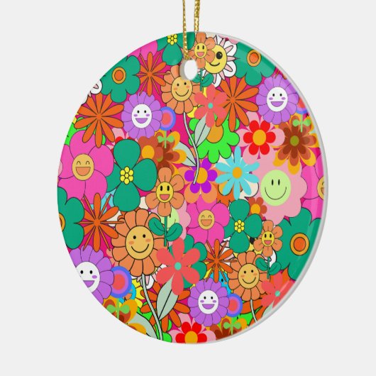 Retro Groovy Boho Hippie Blume Keramik Ornament (Links)