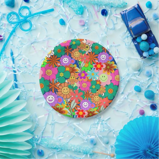 Retro Groovy Boho Hippie Blume Pappteller (Party)