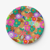 Retro Groovy Boho Hippie Blume Pappteller (Vorderseite)