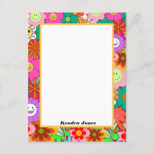 Retro Groovy Boho Hippie Blume Planer Postkarte
