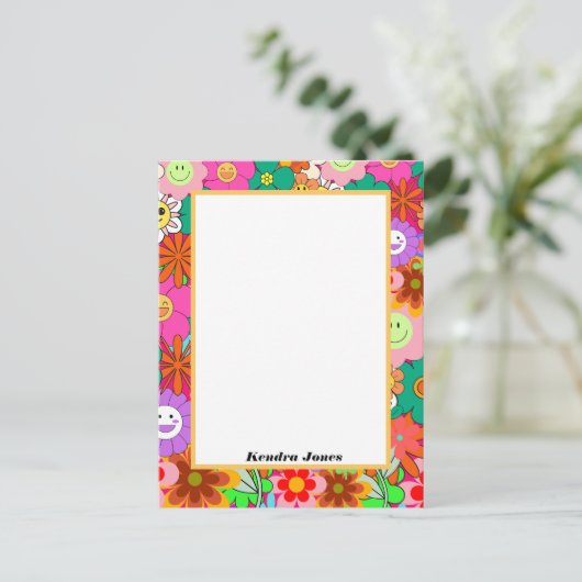 Retro Groovy Boho Hippie Blume Planer Postkarte (Stehend Vorderseite)