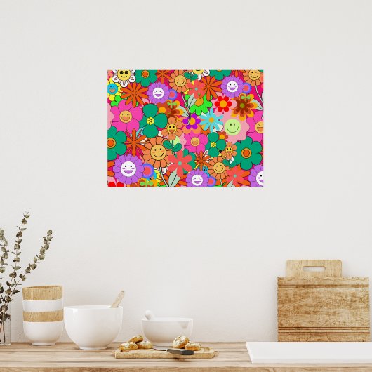 Retro Groovy Boho Hippie Blume Poster (Küche)