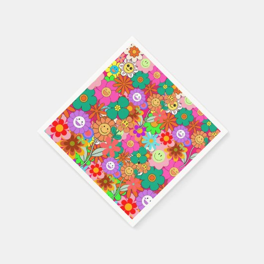 Retro Groovy Boho Hippie Blume Serviette (Ecke)