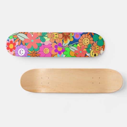 Retro Groovy Boho Hippie Blume Skateboard (Horizontal)