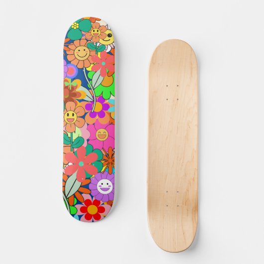 Retro Groovy Boho Hippie Blume Skateboard (Vorderseite)