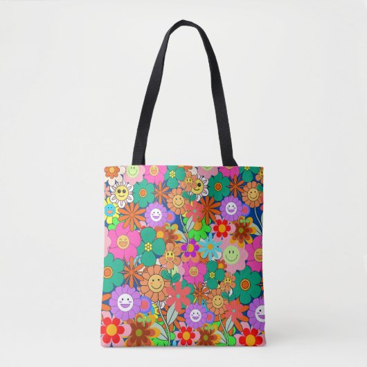 Retro Groovy Boho Hippie Blume Tasche (Vorderseite)