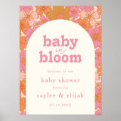 Retro Groovy Boho Pink Baby in Bloom Begrüßungszei Poster (Vorne)