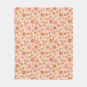 Retro Groovy Boho Pink Orange Diskothek Fleecedecke