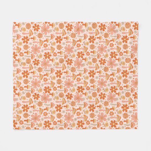 Retro Groovy Boho Pink Orange Diskothek Fleecedecke (Vorderseite (Horizontal))