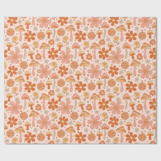 Retro Groovy Boho Pink Orange Diskothek Geschenkpapier (Flach)