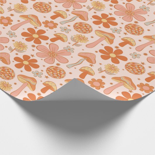 Retro Groovy Boho Pink Orange Diskothek Geschenkpapier (Ecke)