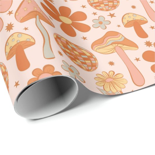 Retro Groovy Boho Pink Orange Diskothek Geschenkpapier (Rolleneckpunkt)