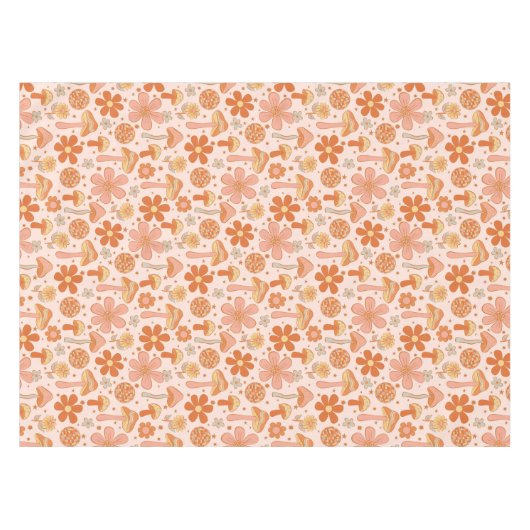 Retro Groovy Boho Pink Orange Diskothek Tischdecke (Vorderseite (Horizontal))