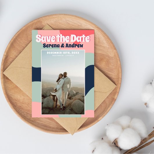 Retro Groovy Bold Abstrakt Typografy Foto Save The Date