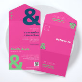 Retro Groovy Bold Bright Ampersand QR Code Wedding All In One Einladung