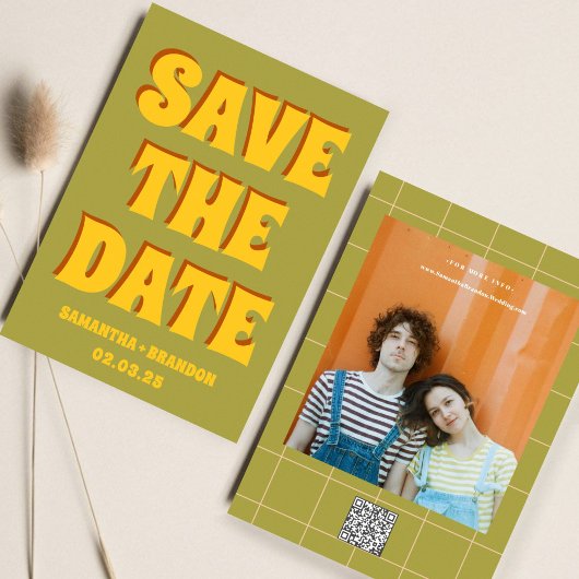 Retro Groovy Bold & Bright Boho Wedding Qr Code Save The Date