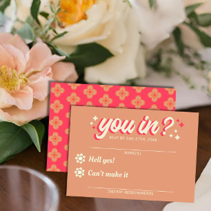 Retro Groovy Bold Typografy Colorful 70er Hochzeit RSVP Karte