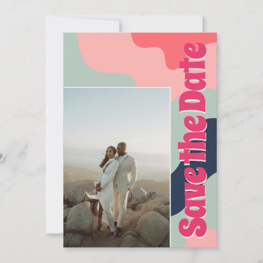 Retro Groovy Bold Waves Typografy Foto Save The Date (Vorderseite)