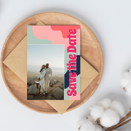 Retro Groovy Bold Waves Typografy Foto Save The Date