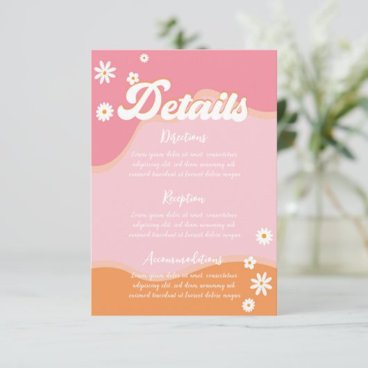 Retro Groovy Brautparty, 70er Hippie Vibes Daisy Begleitkarte (Stehend Vorderseite)