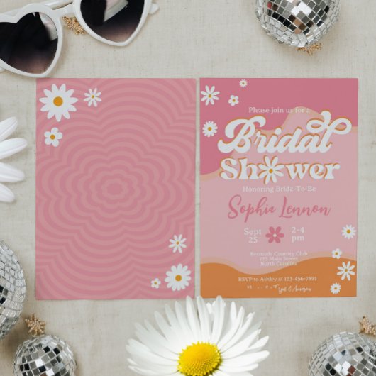 Retro Groovy Brautparty, 70er Hippie Vibes Daisy Einladung