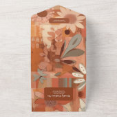 Retro Groovy brennen orange Blumenhochzeit All In One Einladung (Außenbereich)