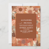 Retro Groovy brennen orange Blumenhochzeit Einladung (Vorderseite)