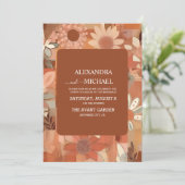 Retro Groovy brennen orange Blumenhochzeit Einladung (Stehend Vorderseite)