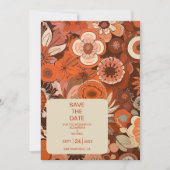 Retro Groovy brennen orange Blumenhochzeit Save The Date (Vorderseite)