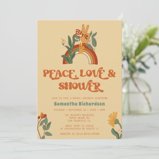 Retro Groovy Bridal Dusche Einladung (Stehend Vorderseite)