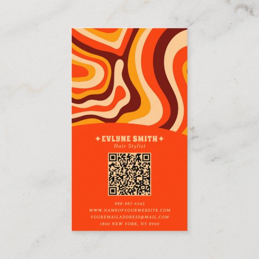 Retro Groovy Bright Orange QR Code Bold Boho Visitenkarte (Rückseite)