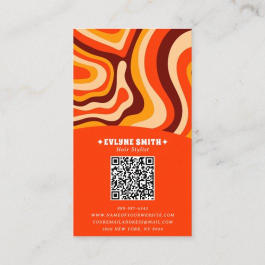 Retro Groovy Bright Orange QR Code Bold Boho Visitenkarte (Rückseite)