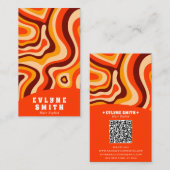 Retro Groovy Bright Orange QR Code Bold Boho Visitenkarte (Vorne/Hinten)