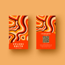 Retro Groovy Bright Orange QR Code Bold Boho Visitenkarte