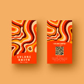 Retro Groovy Bright Orange QR Code Bold Boho Visitenkarte