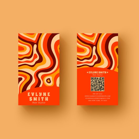 Retro Groovy Bright Orange QR Code Bold Boho Visitenkarte