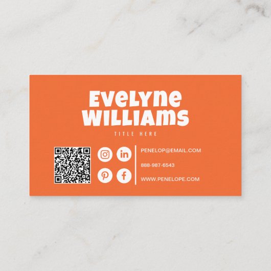 Retro Groovy Bright Orange QR Code Hallo Modern Visitenkarte (Rückseite)