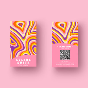 Retro Groovy Bright Pink QR Code Bold Boho Unique Visitenkarte