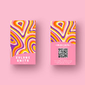 Retro Groovy Bright Pink QR Code Bold Boho Unique Visitenkarte